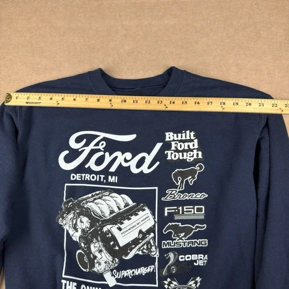 Ford Racing Sweatshirt Navy‎ Blue M Detroit Bronco Mustang F150 Built Tough USA - Picture 6 of 12